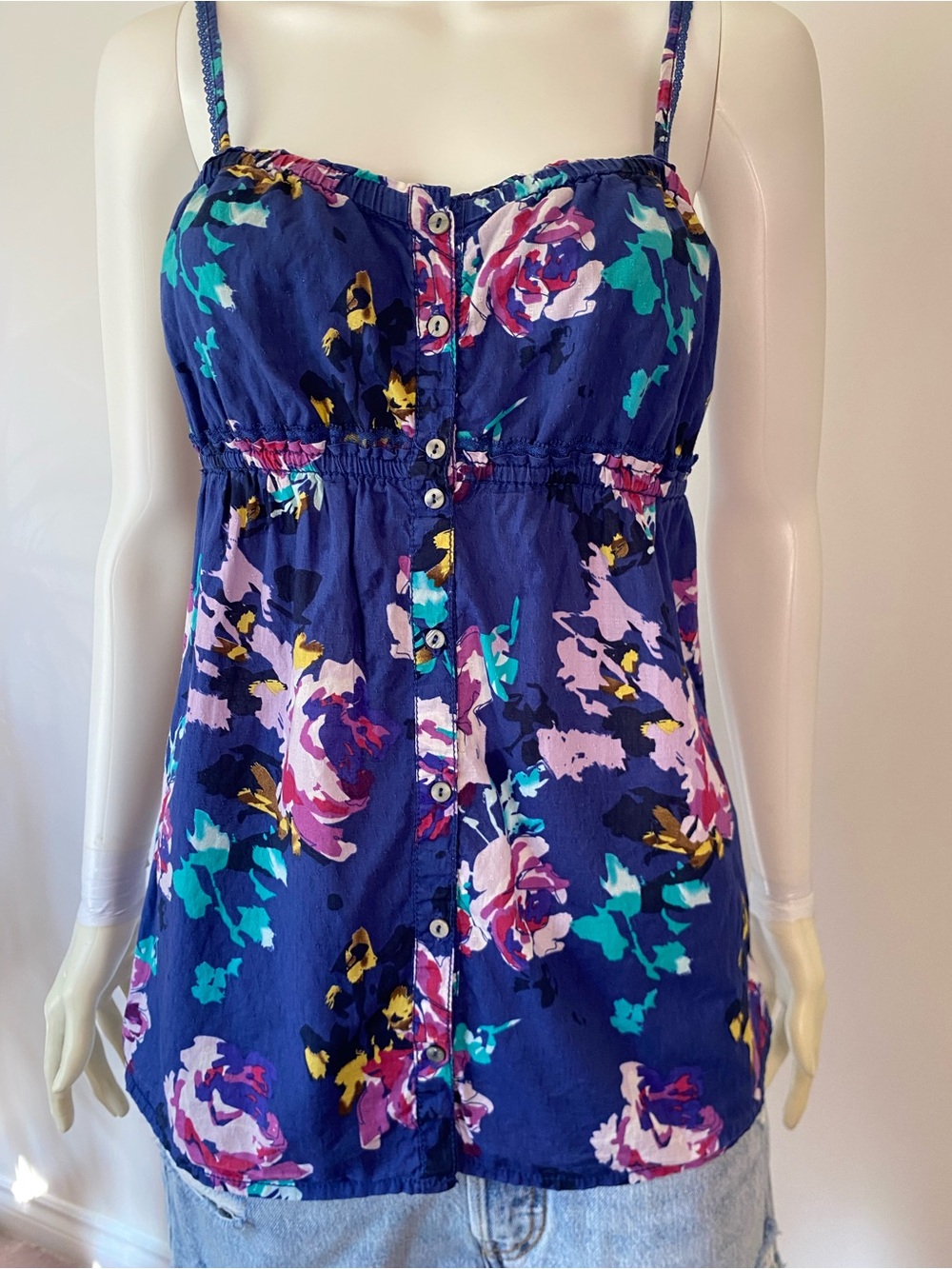 Garage Navy Floral Smocked Waist Cami